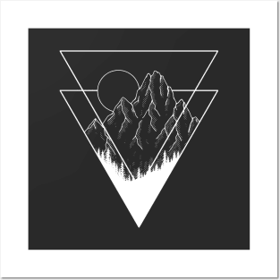 Geometric Mountains - White Version Posters and Art